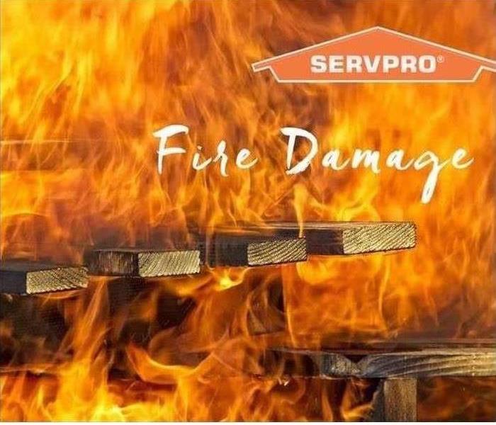 Image of flames with logo of SERVPRO and letter in white stating Fire Damage
